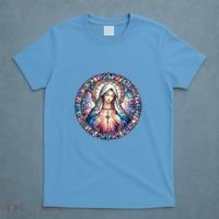Mother Mary Stained Glass Collection: Heart God Jesus Christ Cross Catholic T-Shirt thumb 4