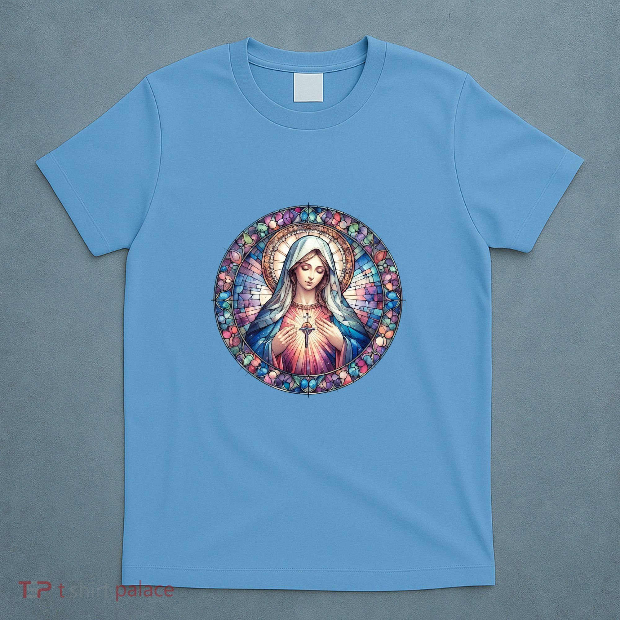 Mother Mary Stained Glass Collection: Heart God Jesus Christ Cross Catholic T-Shirt