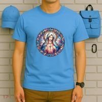 Mother Mary Stained Glass Collection: Heart God Jesus Christ Cross Catholic T-Shirt thumb 5