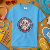 Mother Mary Stained Glass Collection: Heart God Jesus Christ Cross Catholic Kids T-Shirt thumb 3