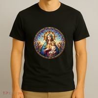Mother Mary Stained Glass Collection: Sacred Heart Of Mary And Jesus T-Shirt thumb 3