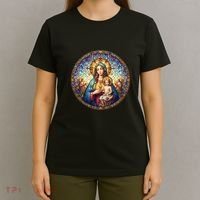 Mother Mary Stained Glass Collection: Sacred Heart Of Mary And Jesus T-Shirt thumb 4