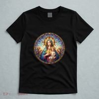 Mother Mary Stained Glass Collection: Sacred Heart Of Mary And Jesus T-Shirt thumb 5