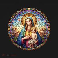 Mother Mary Stained Glass Collection: Sacred Heart Of Mary And Jesus Women's Hoodie thumb 2