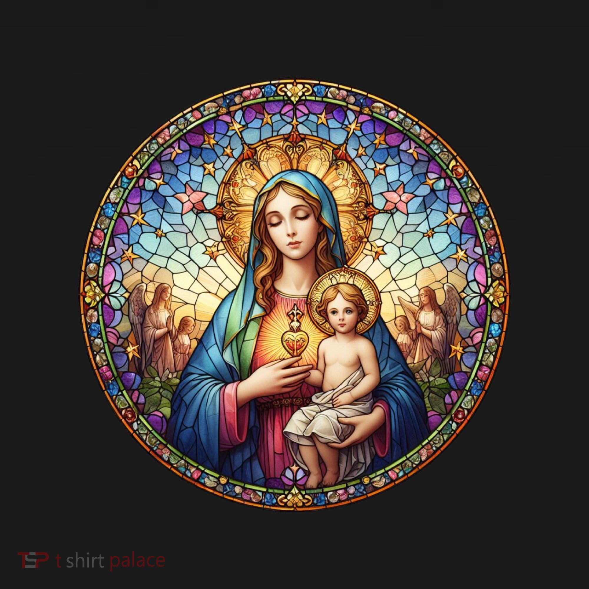 Mother Mary Stained Glass Collection: Sacred Heart Of Mary And Jesus Women's Hoodie