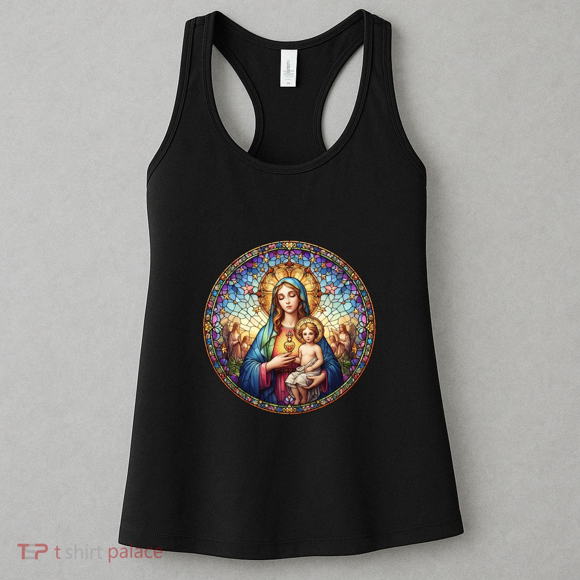 Mother Mary Stained Glass Collection: Sacred Heart Of Mary And Jesus Women's Tank Top