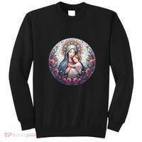 Mother Mary Stained Glass Collection: Roses Mary And Jesus Catholic Christian Sweatshirt thumb 0