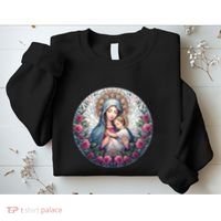 Mother Mary Stained Glass Collection: Roses Mary And Jesus Catholic Christian Sweatshirt thumb 2