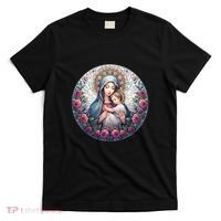 Mother Mary Stained Glass Collection: Roses Mary And Jesus Catholic Christian T-Shirt thumb 0