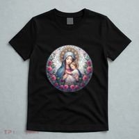 Mother Mary Stained Glass Collection: Roses Mary And Jesus Catholic Christian T-Shirt thumb 5