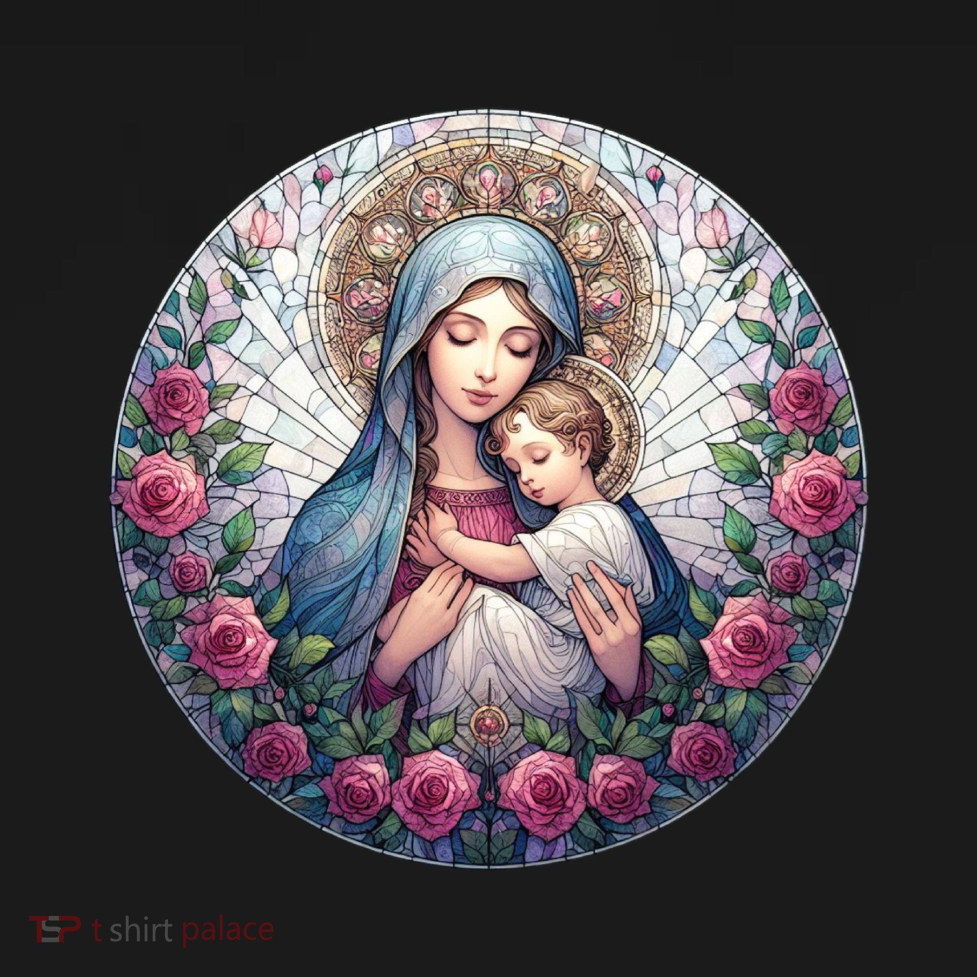 Mother Mary Stained Glass Collection: Roses Mary And Jesus Catholic Christian Women's Hoodie
