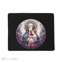 Mother Mary Stained Glass Collection: Roses Mary And Jesus Catholic Christian Mousepad thumb 0