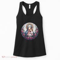Mother Mary Stained Glass Collection: Roses Mary And Jesus Catholic Christian Women's Tank Top thumb 0