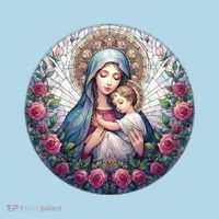 Mother Mary Stained Glass Collection: Roses Mary And Jesus Catholic Christian Polo thumb 2