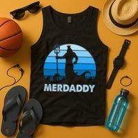 Merdaddy Mermaid Security Merman Daddy Fathers Day Swimmer Tank Top thumb 4