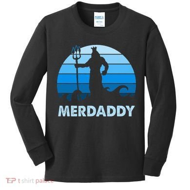 Merdaddy Mermaid Security Merman Daddy Fathers Day Swimmer Kids Long Sleeve Shirt
