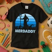 Merdaddy Mermaid Security Merman Daddy Fathers Day Swimmer Kids T-Shirt thumb 3