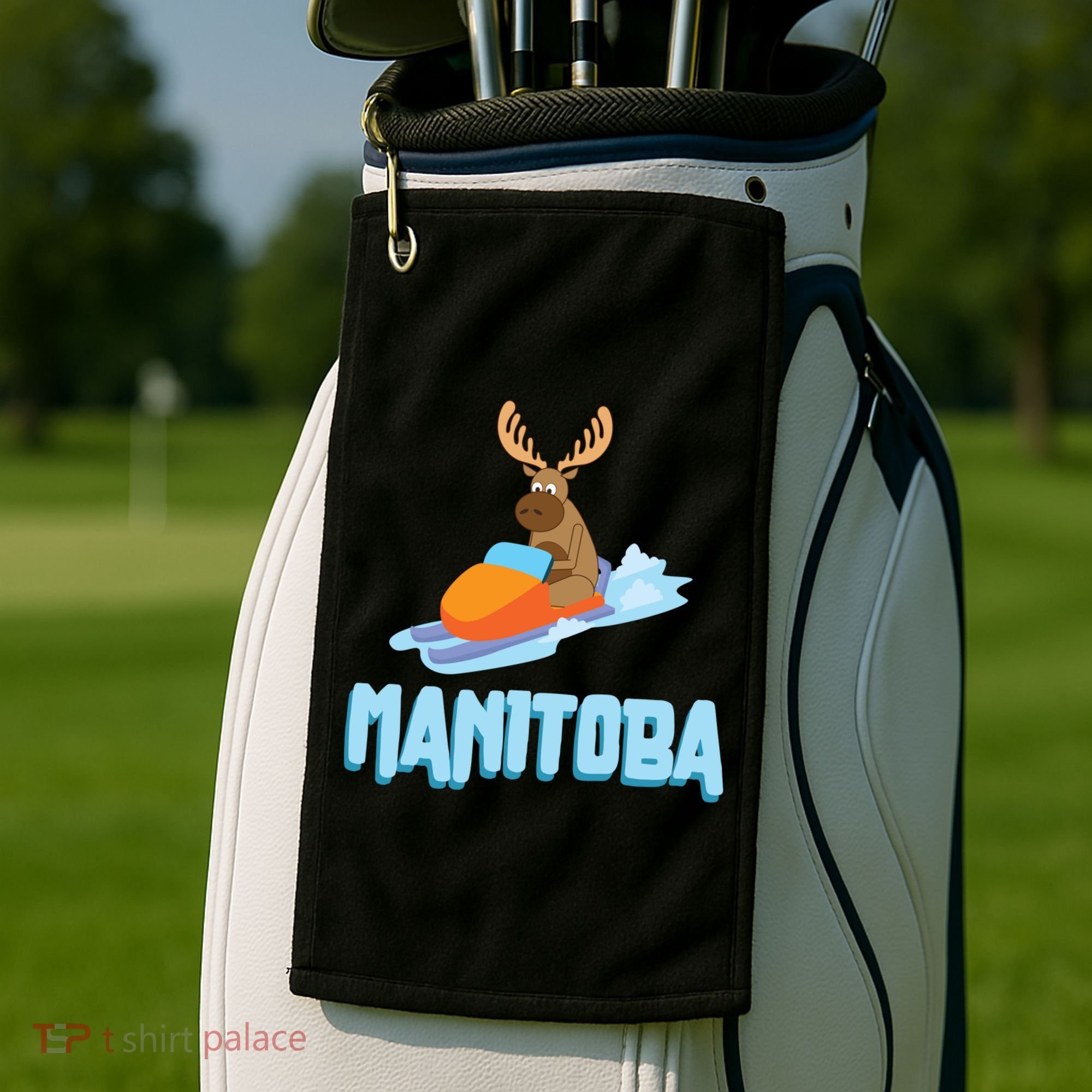 Manitoba Moose Snowmobile Sled Gift For Riders Great Gift Golf Towel