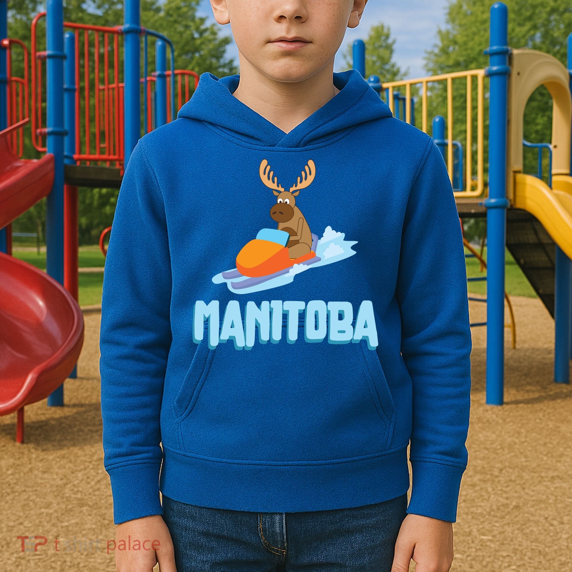 Manitoba Moose Snowmobile Sled Gift For Riders Great Gift Kids Hoodie