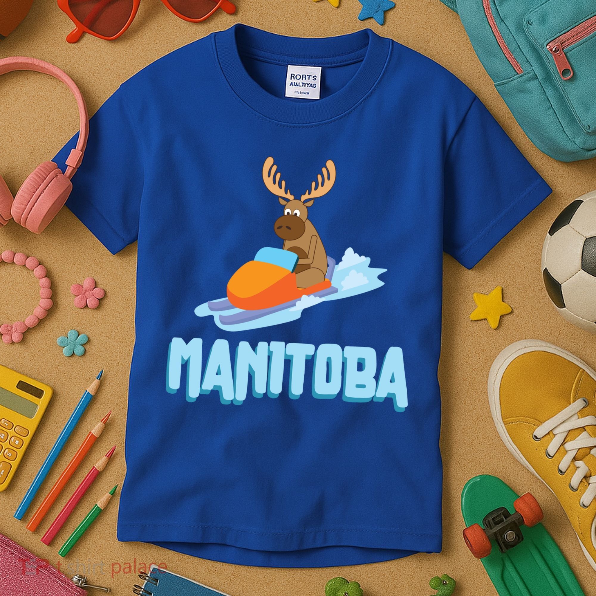 Manitoba Moose Snowmobile Sled Gift For Riders Great Gift Kids T-Shirt