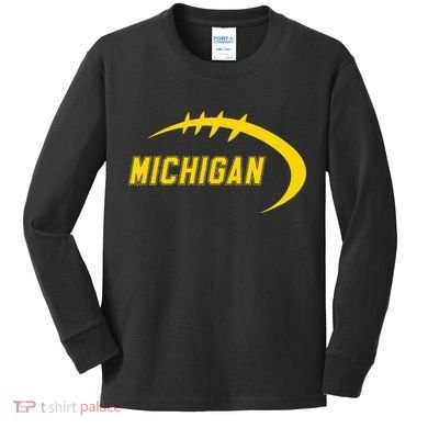 Michigan MI Throwback College Font Classic Kids Long Sleeve Shirt