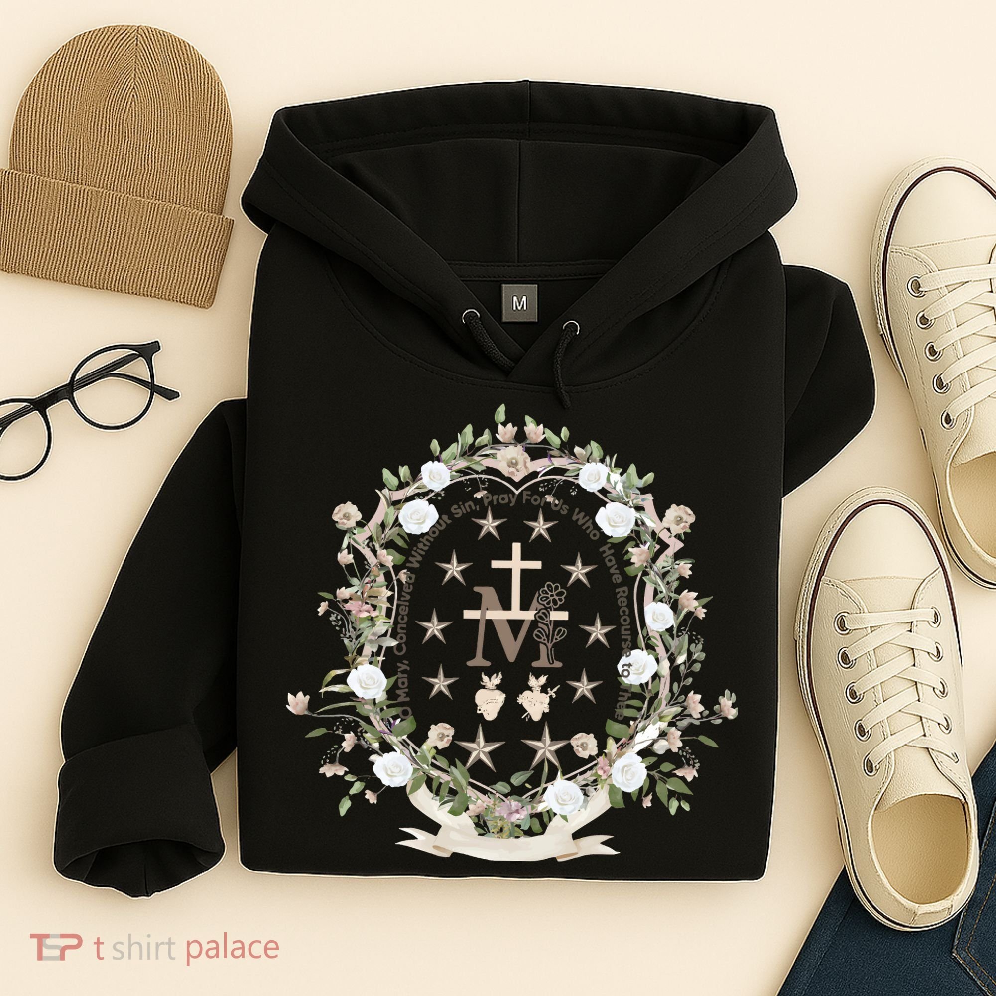Marian Medal Virgin Mary Marian Cross Hoodie