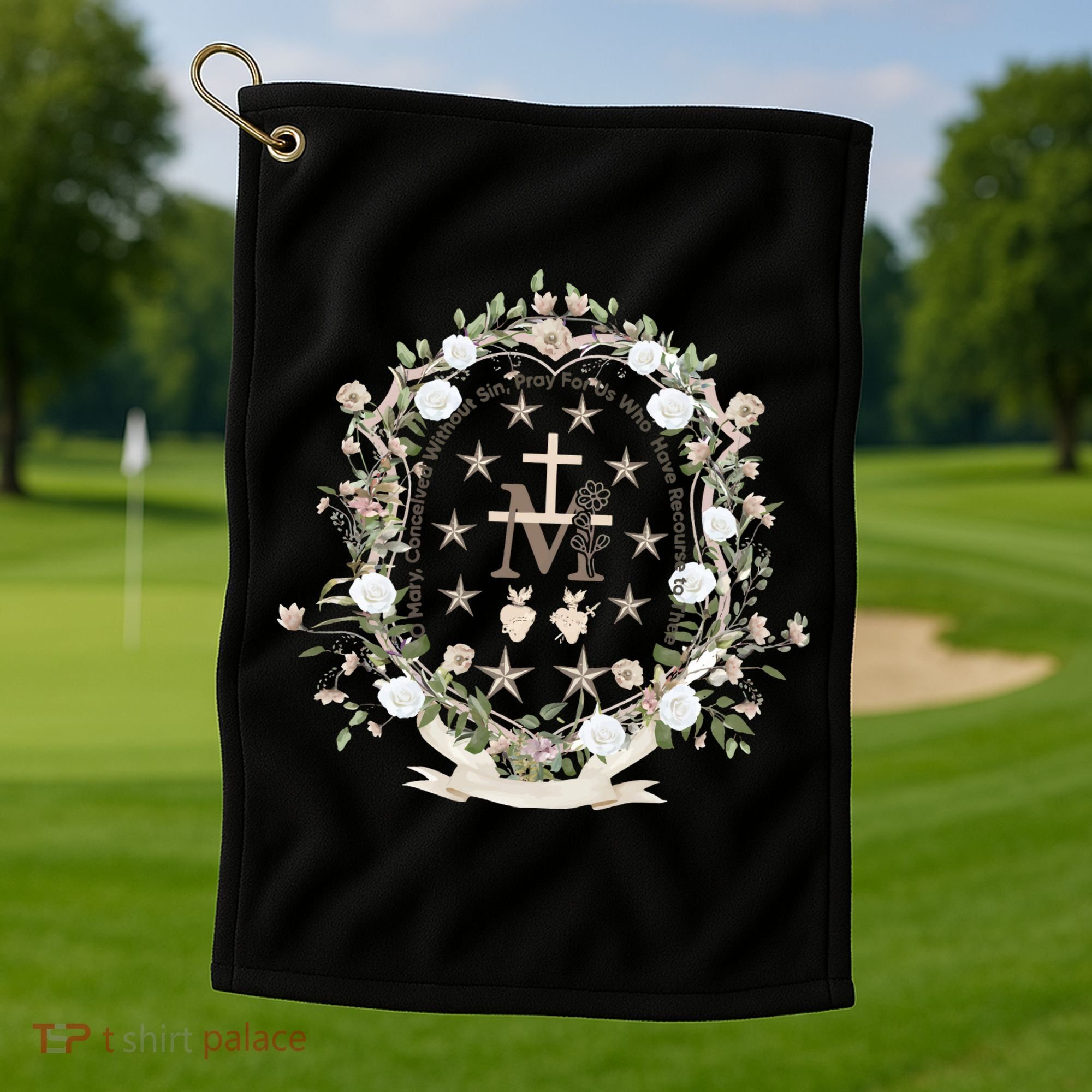Marian Medal Virgin Mary Marian Cross Golf Towel