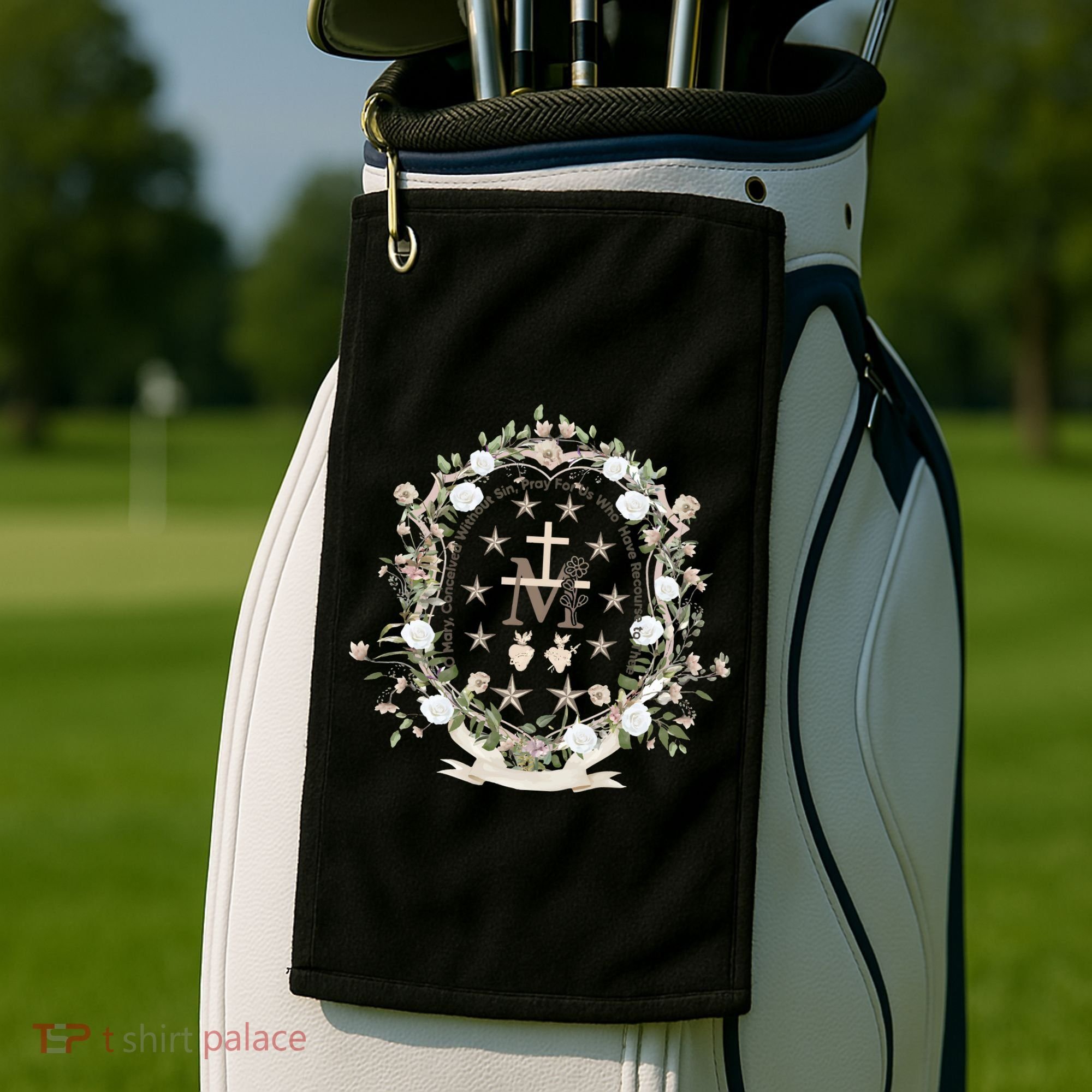 Marian Medal Virgin Mary Marian Cross Golf Towel