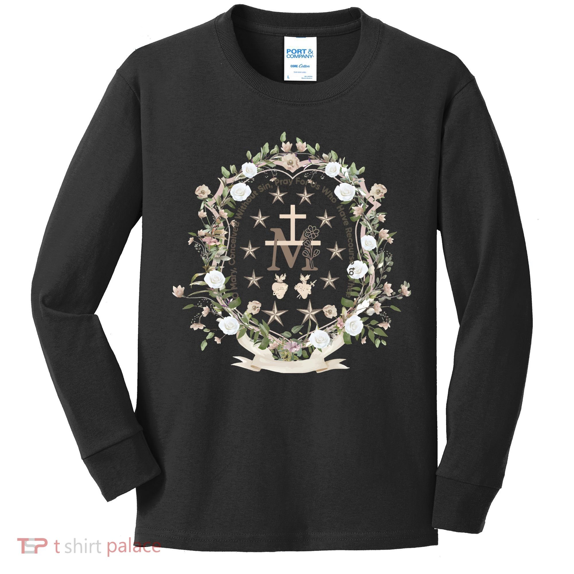 Marian Medal Virgin Mary Marian Cross Kids Long Sleeve Shirt