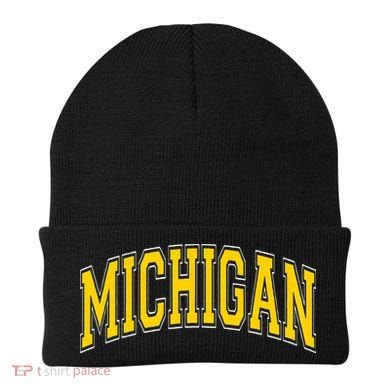 Michigan MI VintageStyle Maize Font Beanie