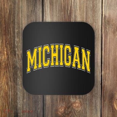 Michigan MI VintageStyle Maize Font Coaster