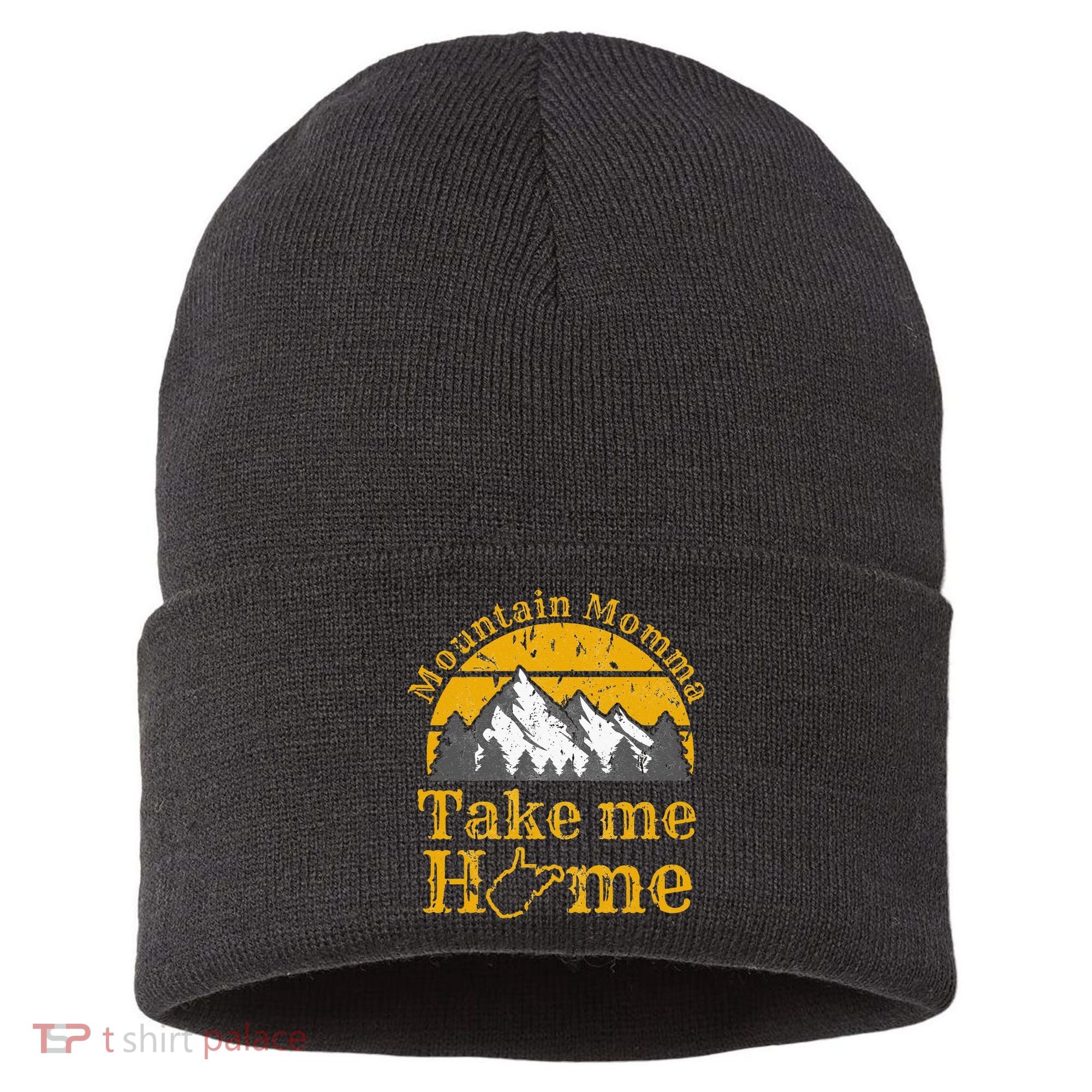 Mountain Momma West Virginia Take Me Home WV Map Mountains Sustainable Knit Beanie