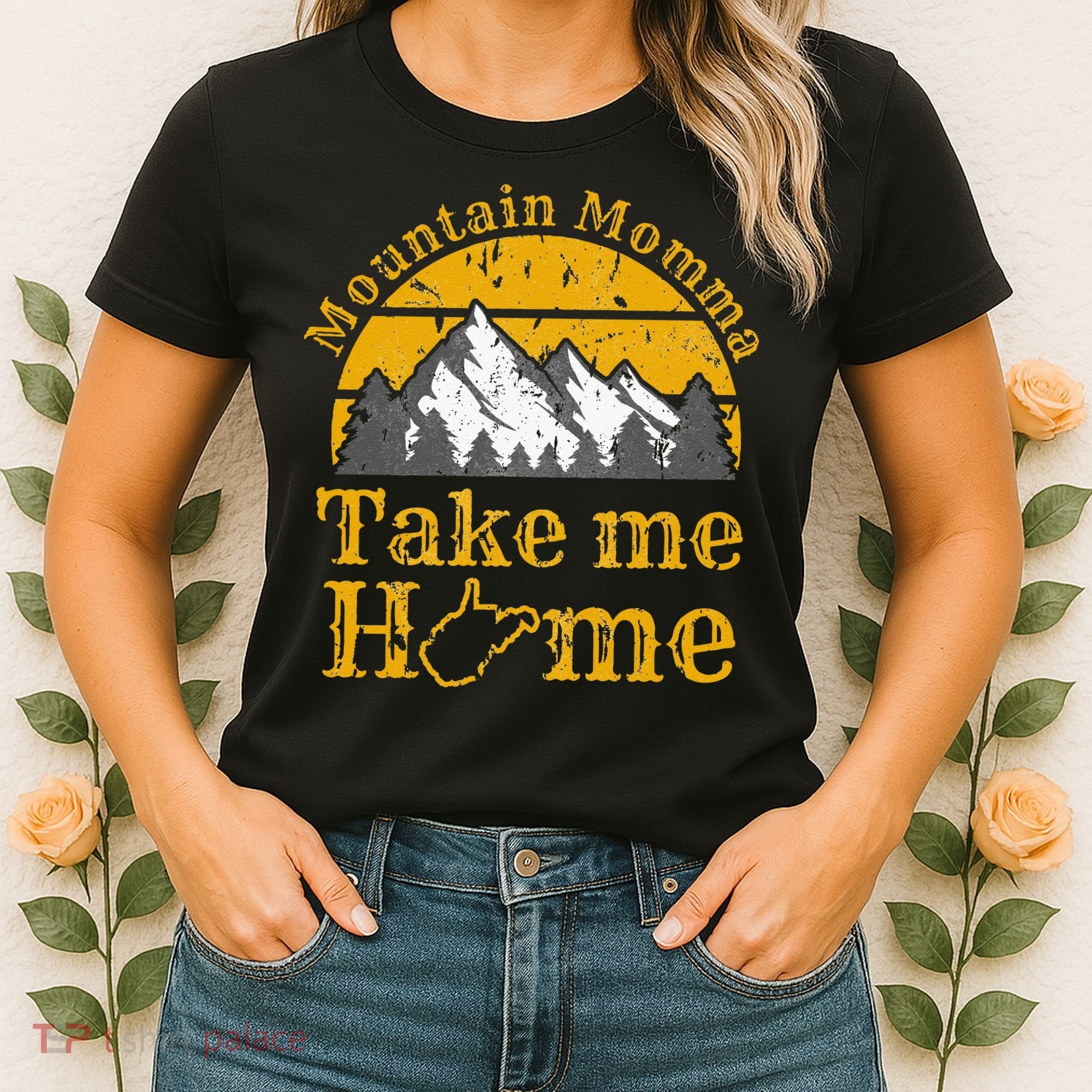 Mountain Momma West Virginia Take Me Home WV Map Mountains Women's T-Shirt
