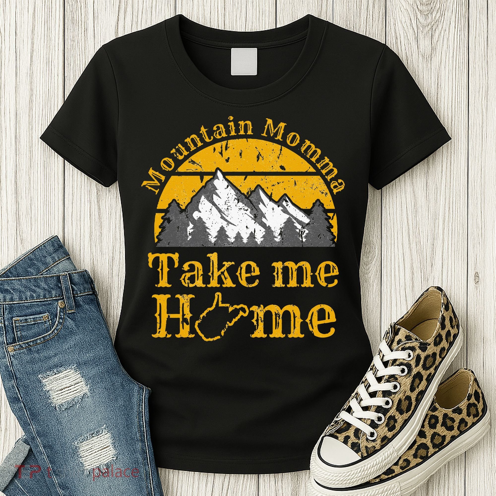 Mountain Momma West Virginia Take Me Home WV Map Mountains Women's T-Shirt