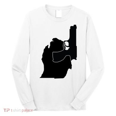 Michigan Mitten With Gun Design Long Sleeve Shirt