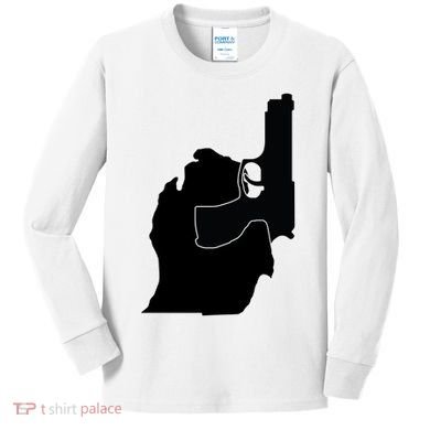 Michigan Mitten With Gun Design Kids Long Sleeve Shirt