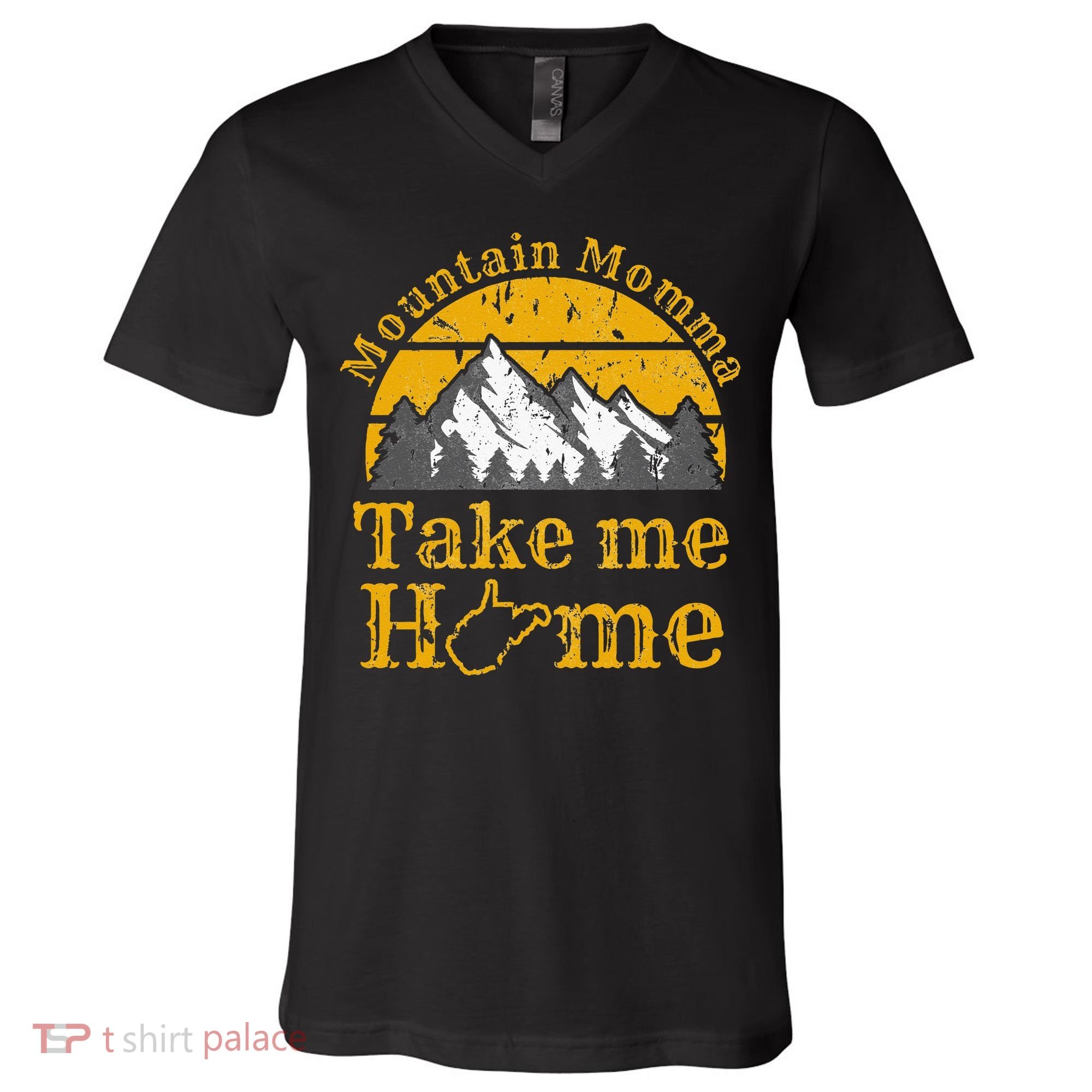 Mountain Momma West Virginia Take Me Home WV Map Mountains V-Neck T-Shirt