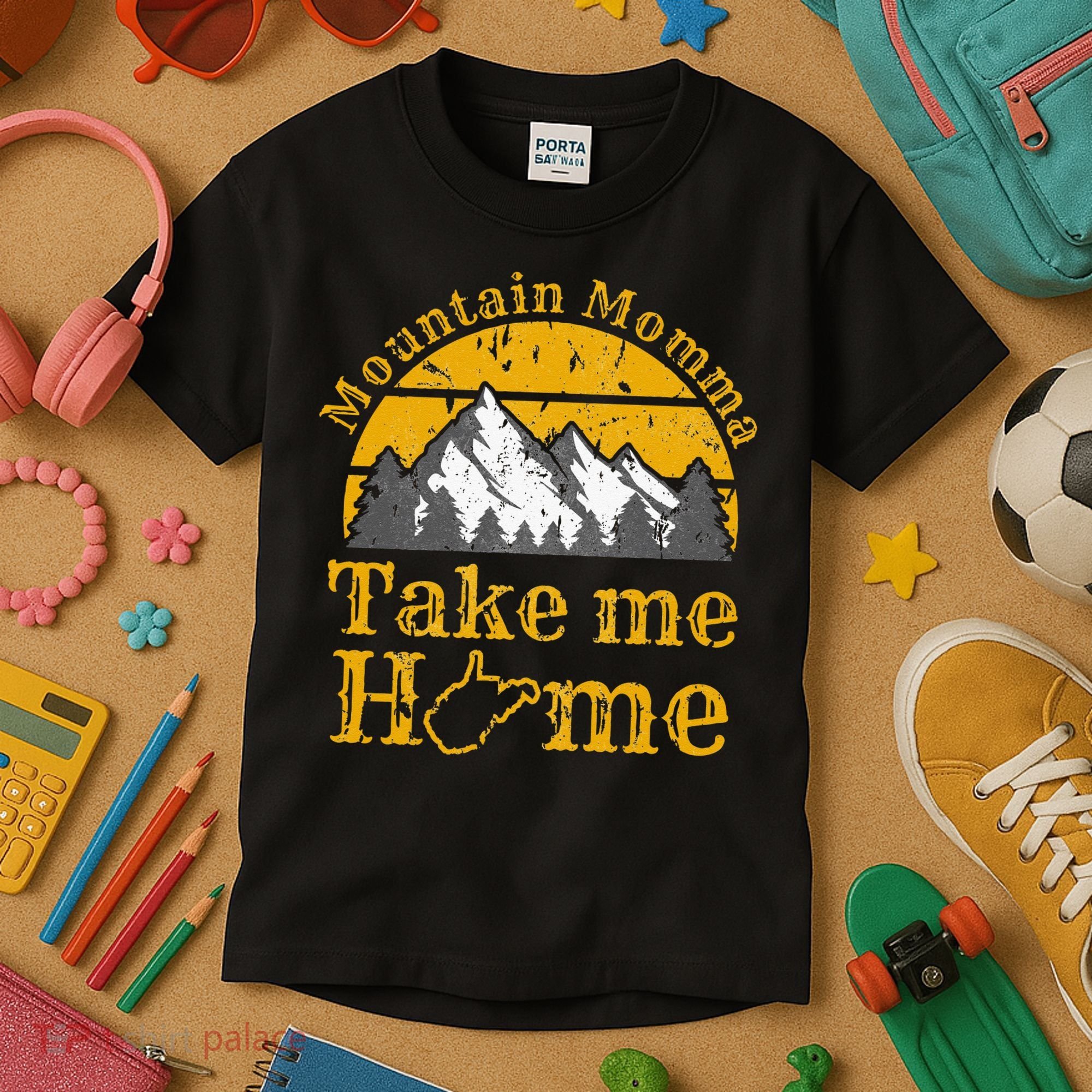 Mountain Momma West Virginia Take Me Home WV Map Mountains Kids T-Shirt