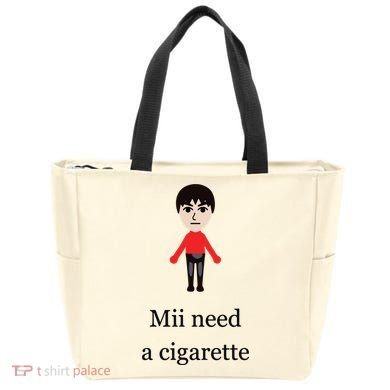 Mii Need A Cigarette Funny Wii Tote Bag