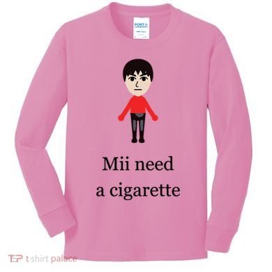 Mii Need A Cigarette Funny Wii Kids Long Sleeve Shirt