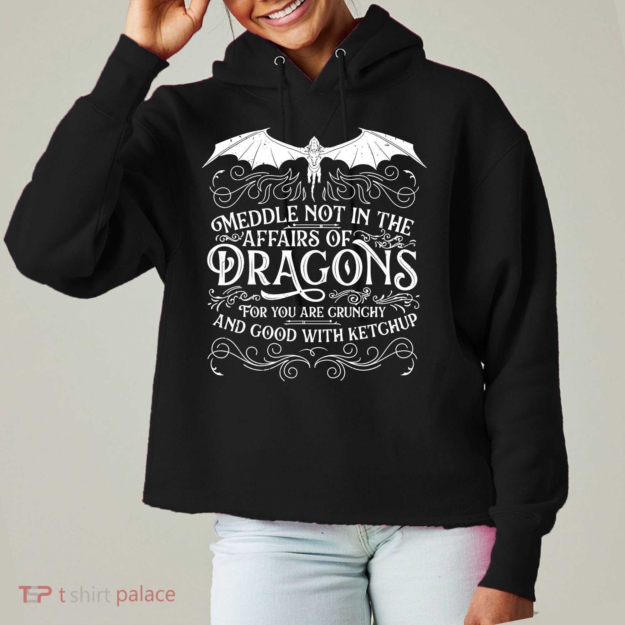 Meddle Not Affairs Dragons Tshirt, Mens Dragon TShirt Ladies Heavyweight Boxy Pullover Hoodie