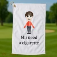 Mii Need A Cigarette Funny Golf Towel thumb 1