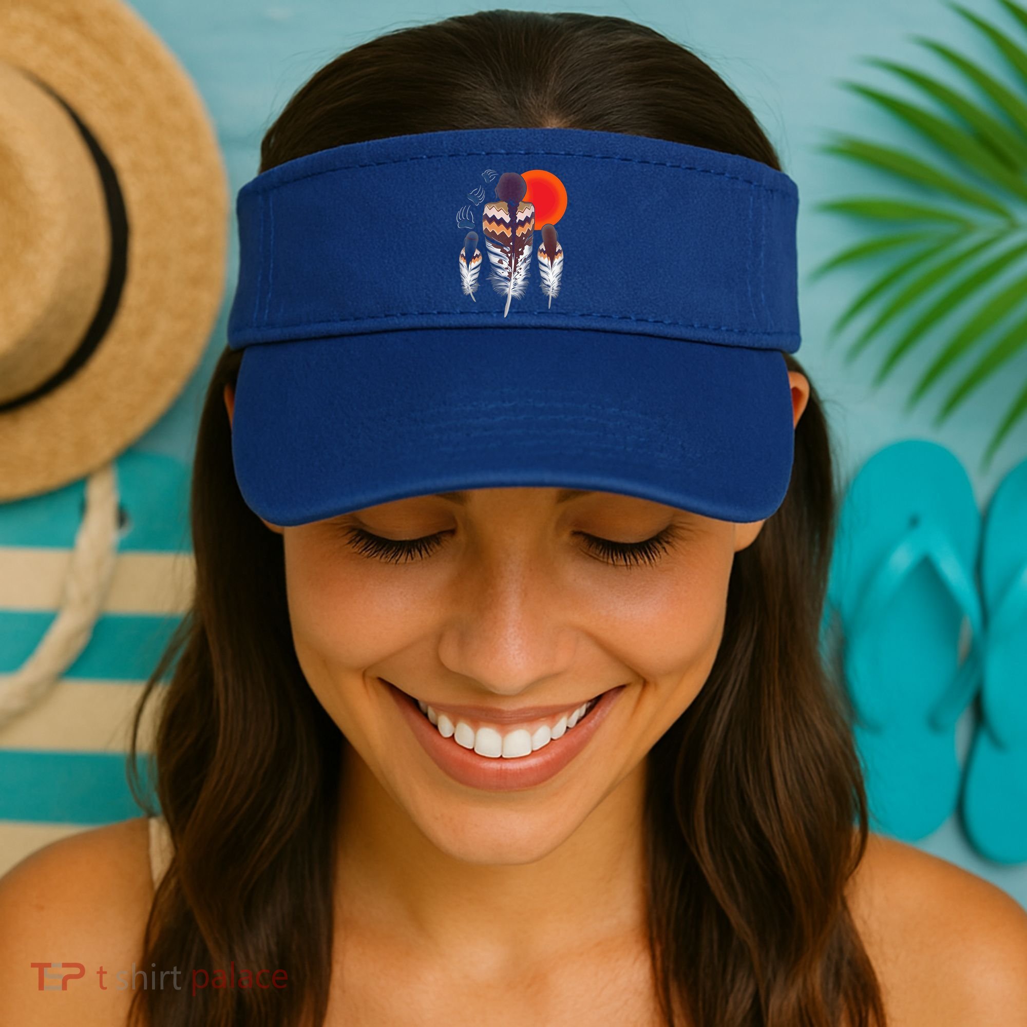 Mama Native American Women Bear Feathers Paws Visor