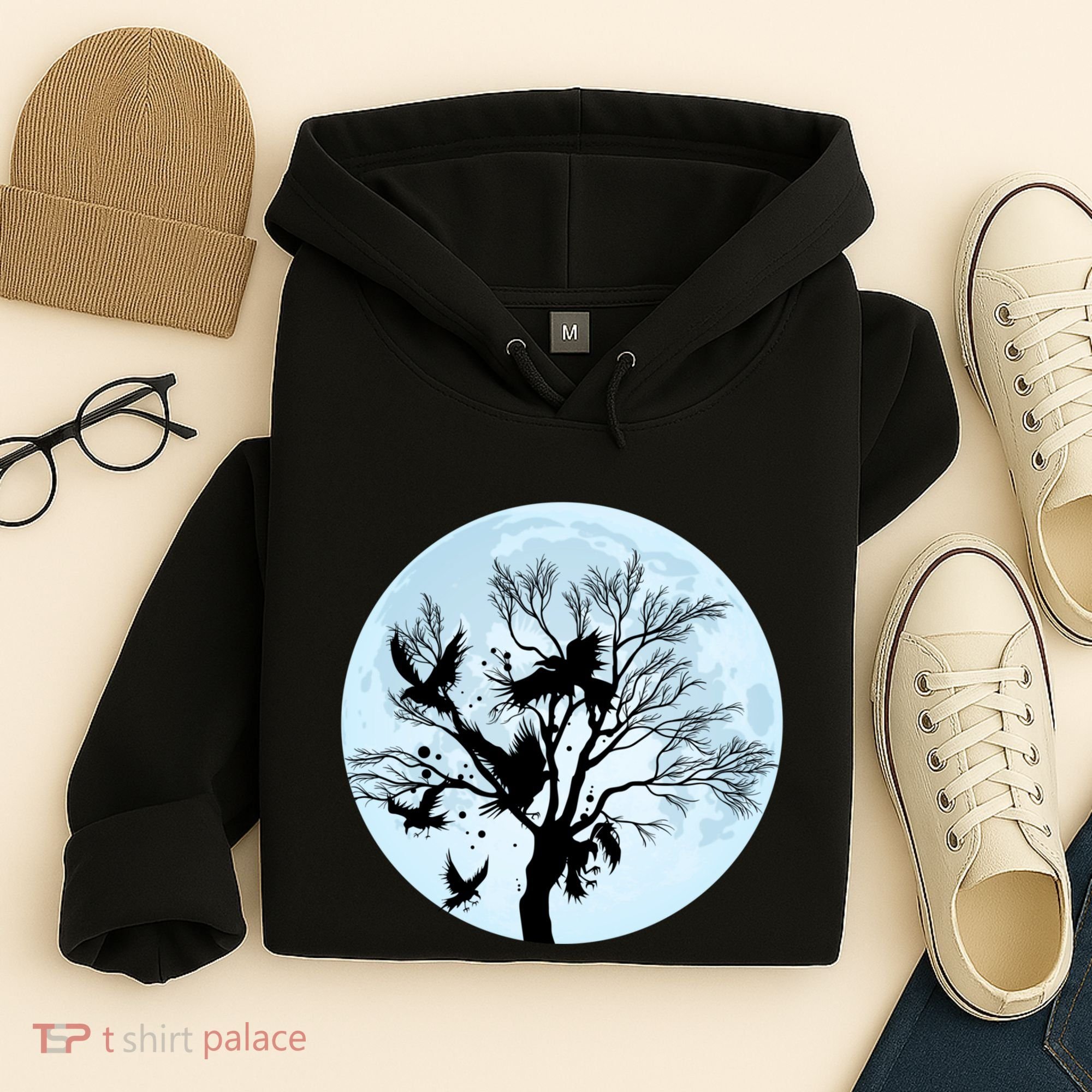 Moonlight Night Black Crow Forest Animal Bird Raven Hoodie