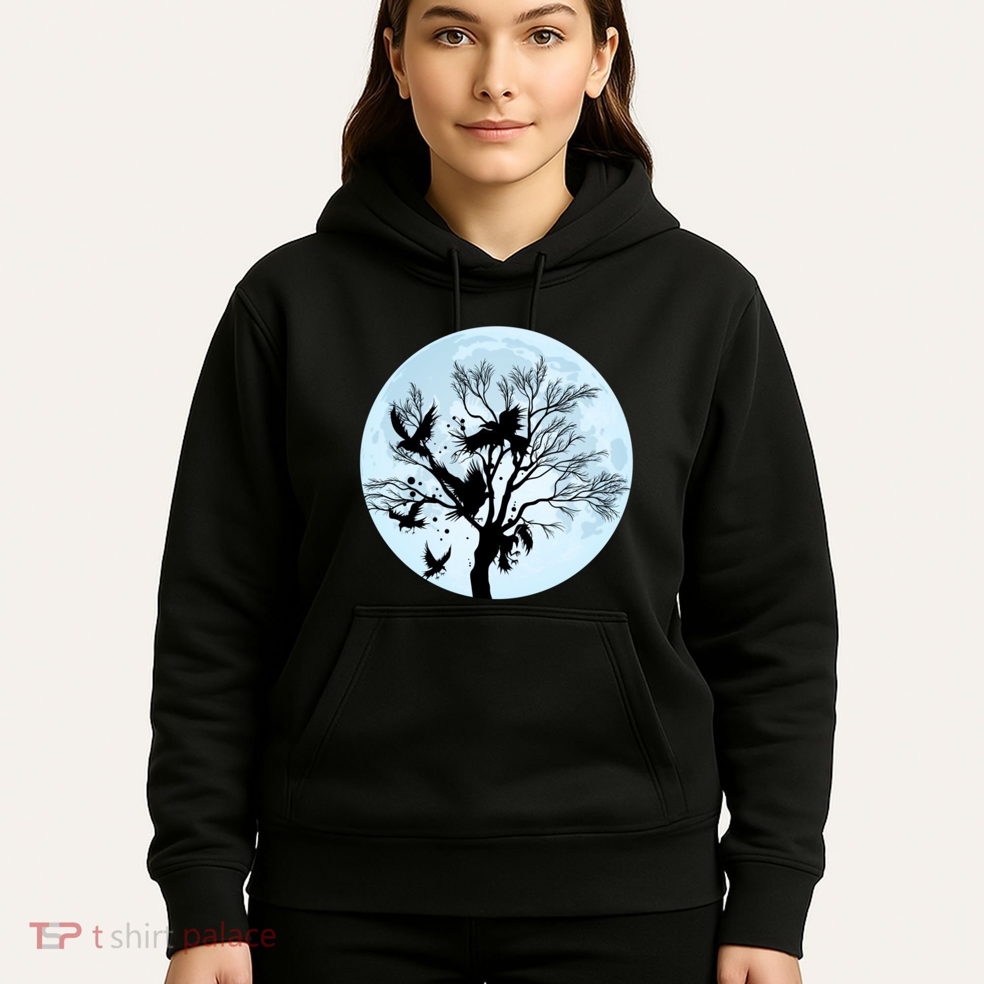 Moonlight Night Black Crow Forest Animal Bird Raven Hoodie