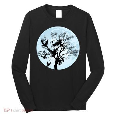 Moonlight Night Black Crow Forest Animal Bird Raven Long Sleeve Shirt