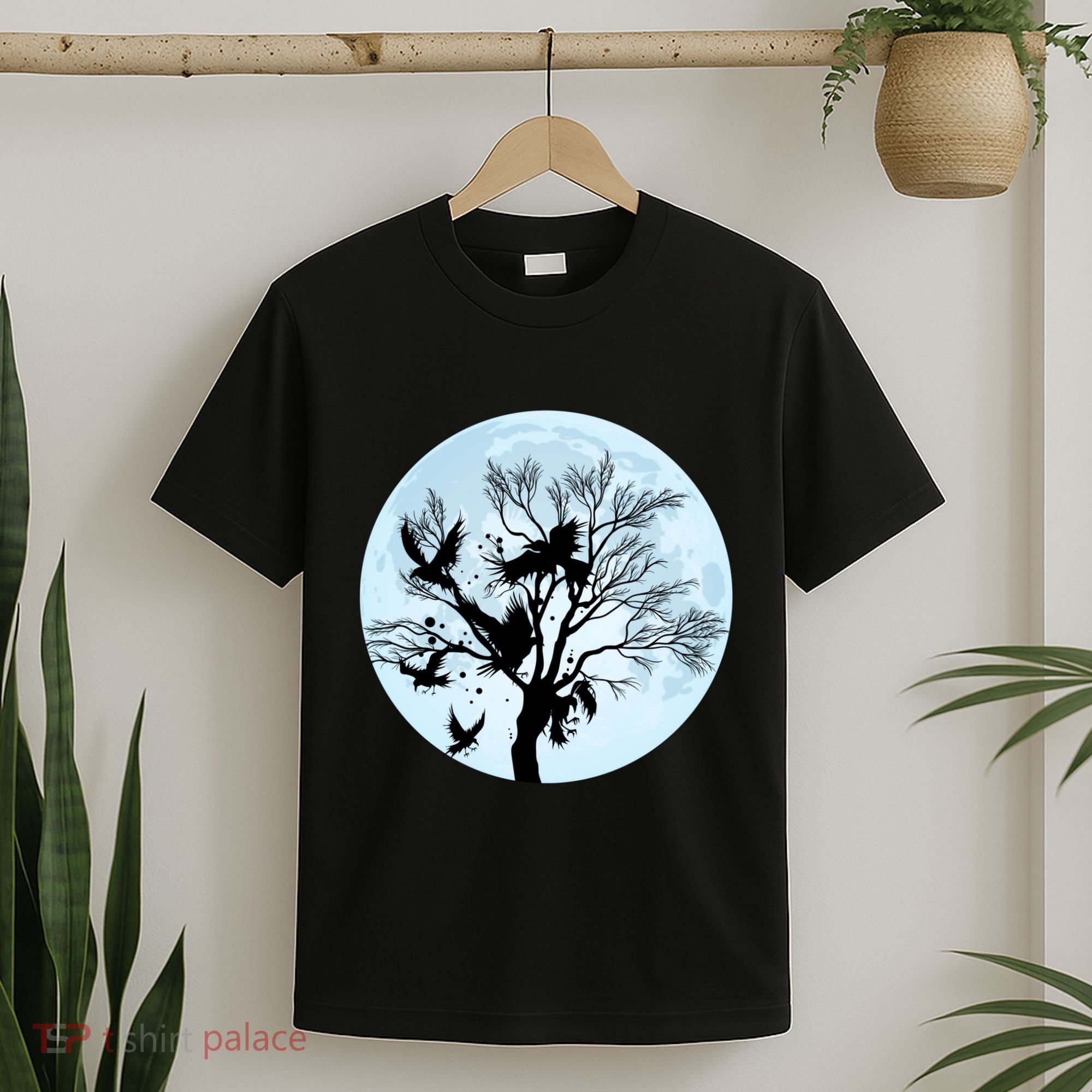 Moonlight Night Black Crow Forest Animal Bird Raven T-Shirt