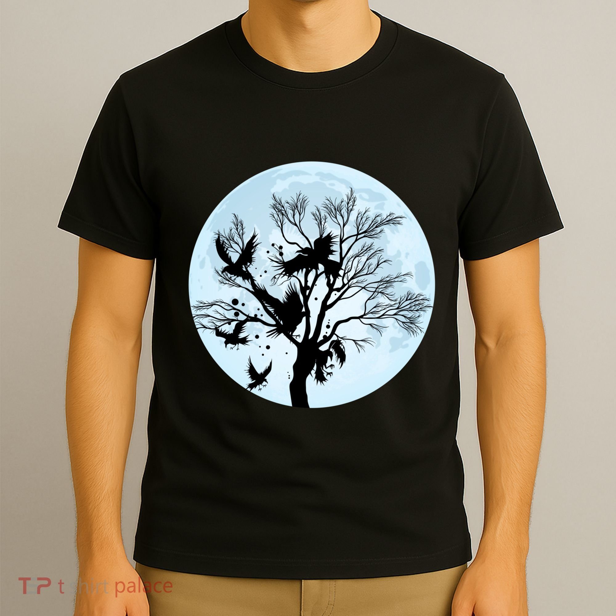 Moonlight Night Black Crow Forest Animal Bird Raven T-Shirt