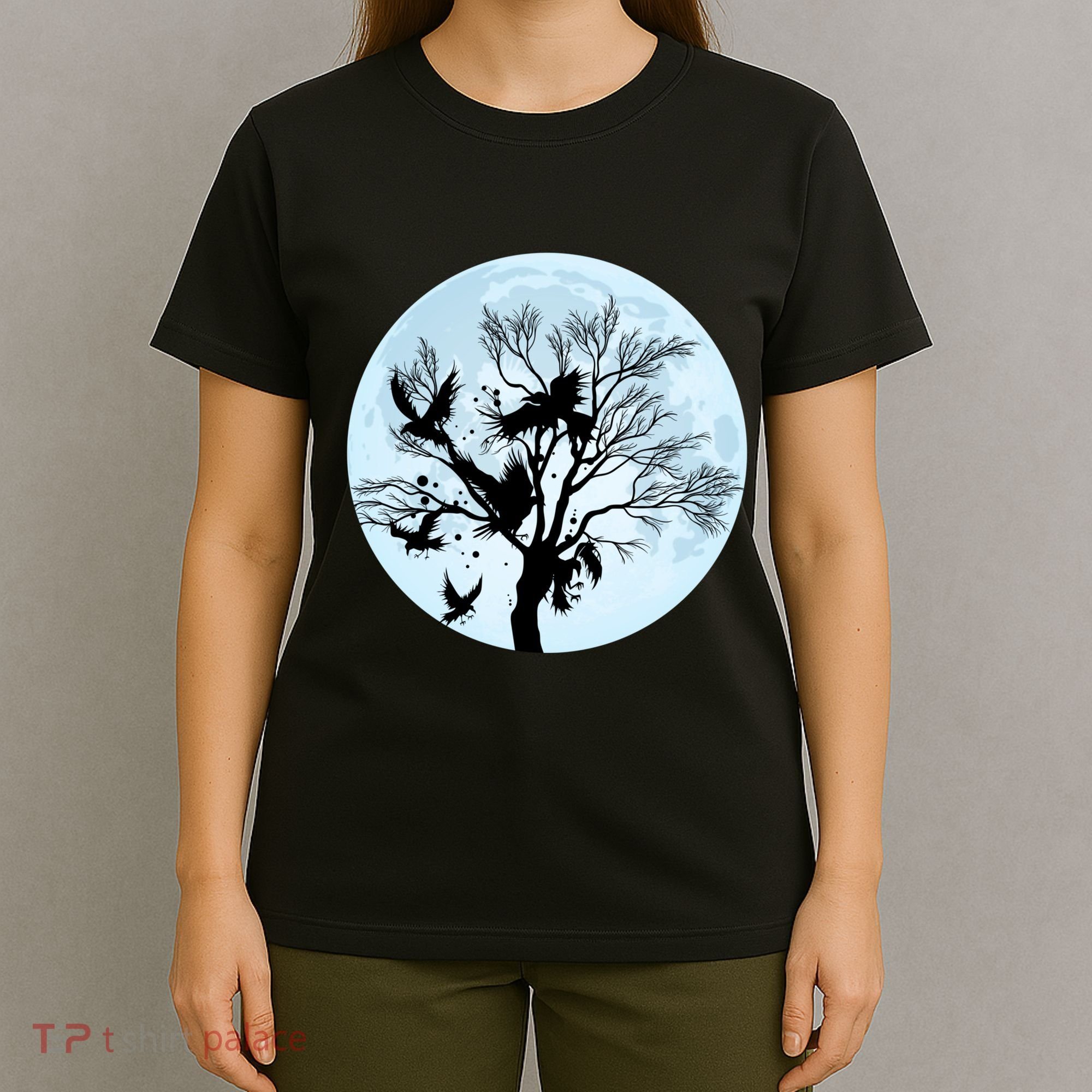 Moonlight Night Black Crow Forest Animal Bird Raven T-Shirt