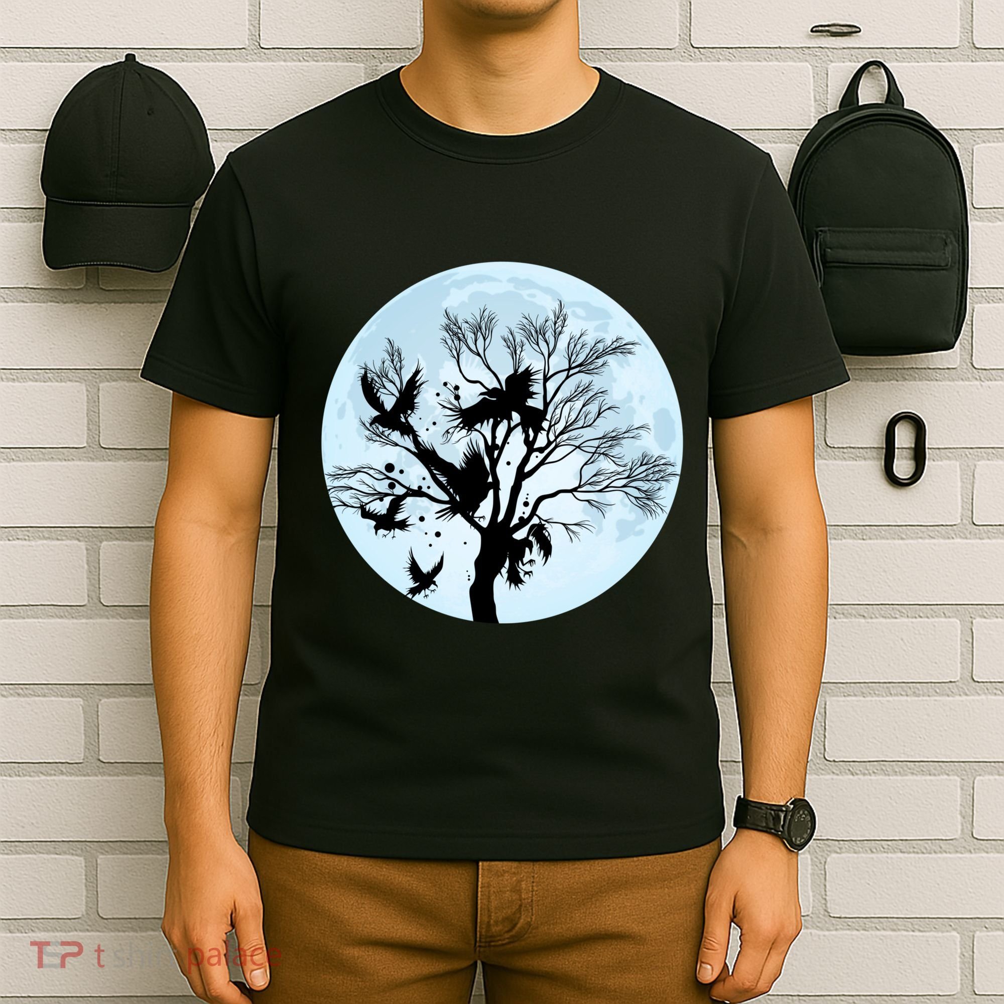 Moonlight Night Black Crow Forest Animal Bird Raven T-Shirt